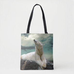 Bolsa Tote Caçador branco do urso polar na rocha
