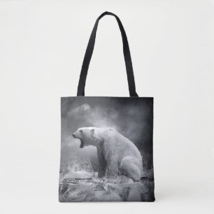 Bolsa Tote Caçador branco do urso polar no gelo na água