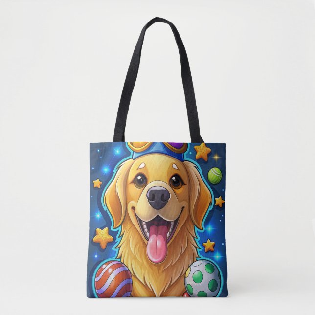 Bolsa Tote Cachorrinho Retriever Dourado Mágico com Estrelas (Frente)