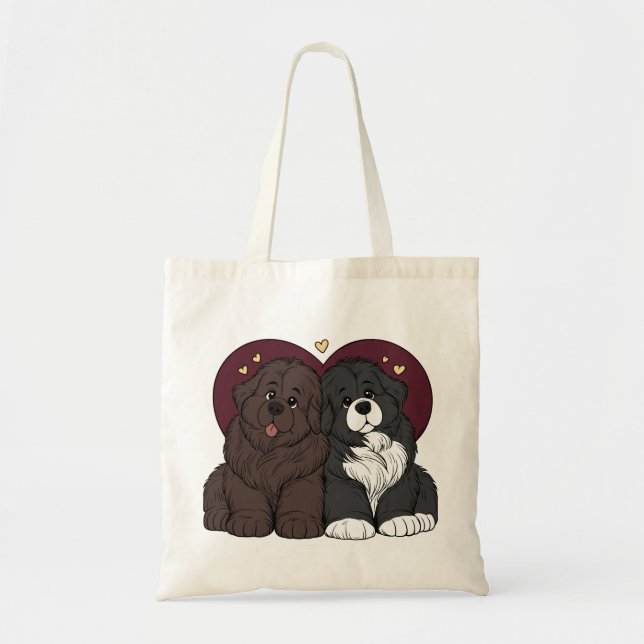 Bolsa Tote Cachorrinhos de Newfoundland Abraçados (Frente)