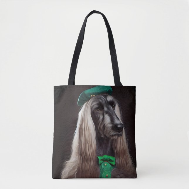 Bolsa Tote Cachorro Afghan Hound vestido para o Dia de São Pa (Frente)