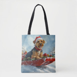Bolsa Tote Cachorro Airedale no Trenó Deixe Nevar Natal