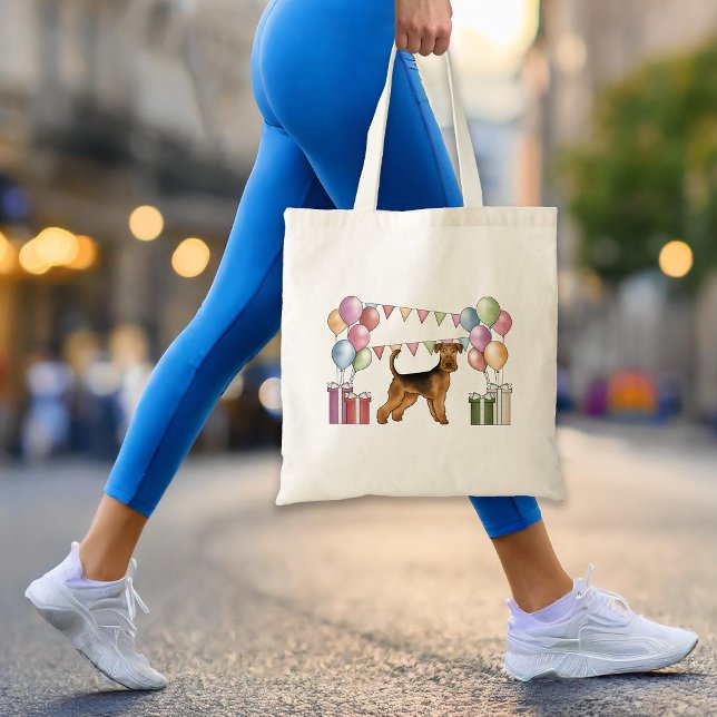 Bolsa Tote Cachorro Airedale Terrier Com Cores Pastel Anivers (Please note: This image is a digital mockup. The product may not be in scale.)