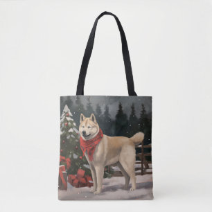 Bolsa Tote Cachorro Akita na Neve Natal