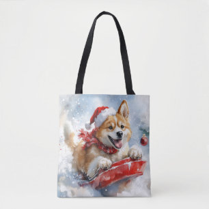 Bolsa Tote Cachorro Akita no Trenó Deixe Nevar Natal