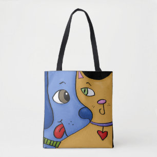 Bolsa Tote Cachorro Azul e Gato Laranja