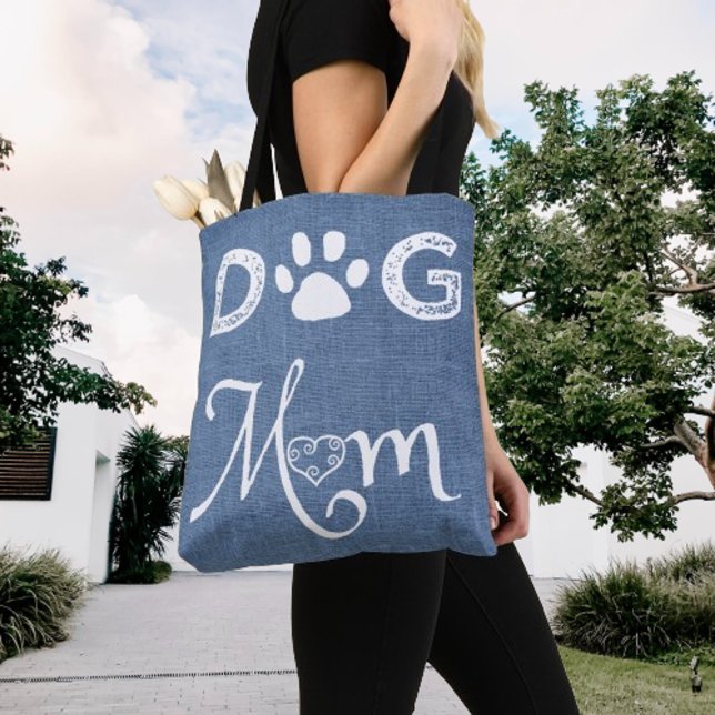 Bolsa Tote Cachorro Azul Mamãe Toalha (Blue Burlap Dog Mom Tote Bag)