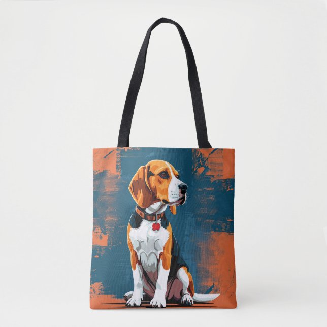Bolsa Tote Cachorro Beagle em Fundo Abstrato (Frente)