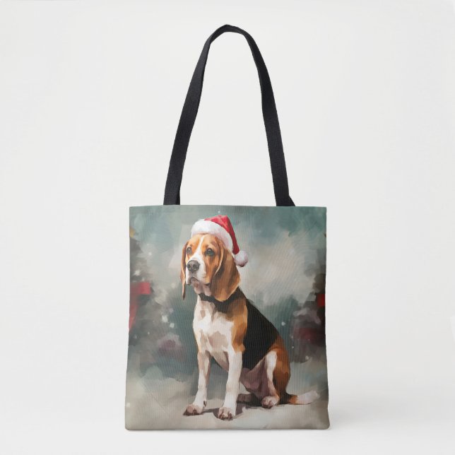 Bolsa Tote Cachorro Beagle na Neve Natal (Frente)