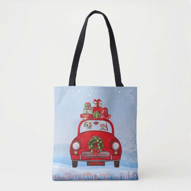Bolsa Tote Cachorro Beagle no carro com Papai Noel  (Frente)