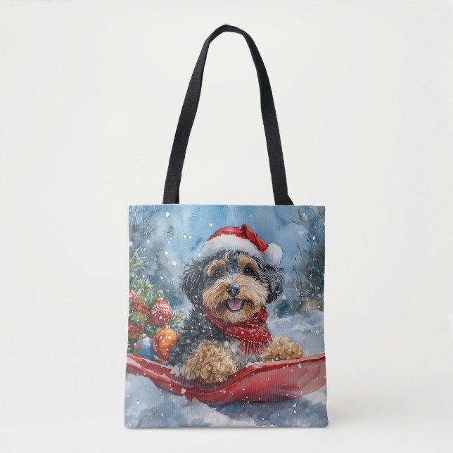 Bolsa Tote Cachorro Bernedoodle no Trenó 'Deixe Nevar' Natal (Frente)