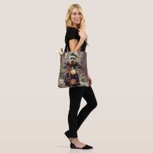Bolsa Tote Cachorro Bernedoodle Pilotando Moto Natal