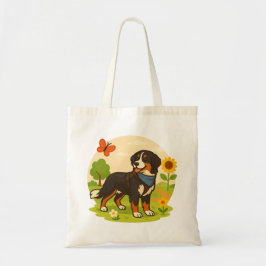 Bolsa Tote Cachorro Bernês Fofo com Girassol e Manteiga