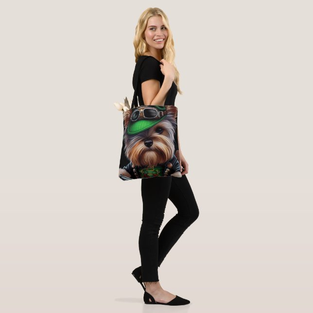 Bolsa Tote Cachorro Biewer Terrier Dirigindo Bicicleta Dia de (No(a) Modelo)
