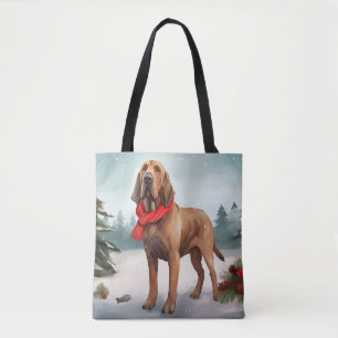 Bolsa Tote Cachorro Bloodhound na Neve Natal
