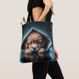 Bolsa Tote Cachorro bonito no dia da chuva com a arte azul