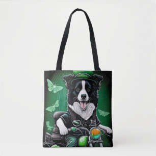 Bolsa Tote Cachorro Border Collie Dirigindo Bicicleta Dia de 