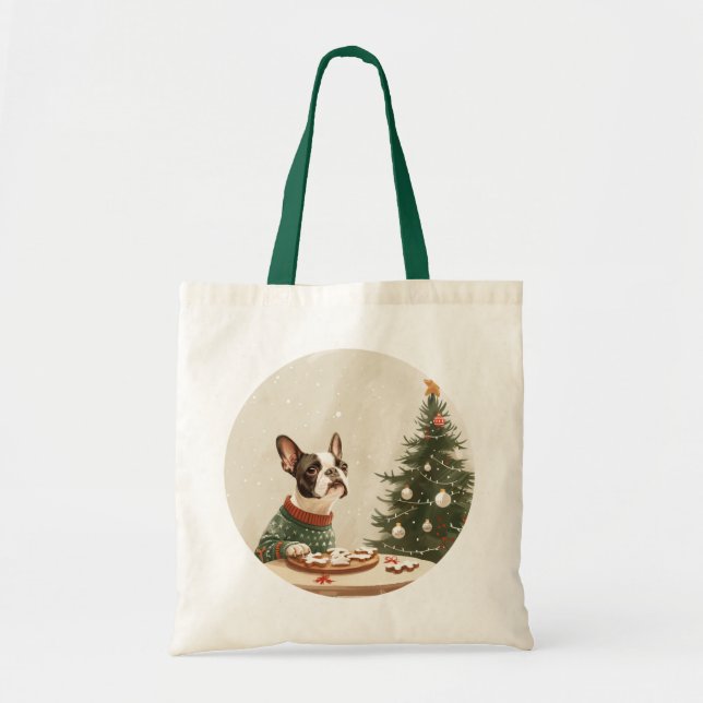 Bolsa Tote Cachorro Boston Terrier Natal (Frente)