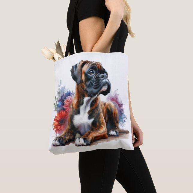 Bolsa Tote Cachorro Boxer em Flor Boxer & Blossoms  (Close Up)