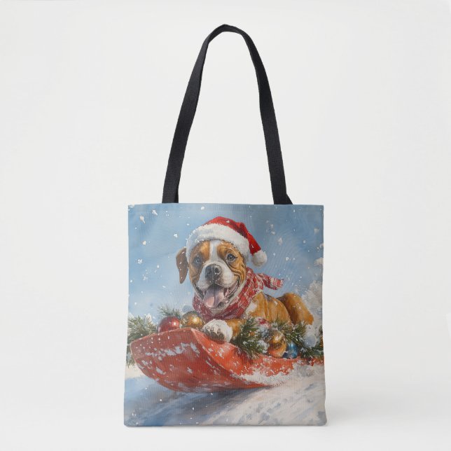 Bolsa Tote Cachorro Boxer em Trenó Deixe Nevar Natal (Frente)
