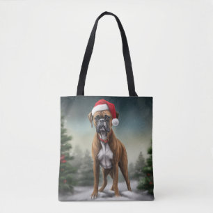 Bolsa Tote Cachorro Boxer na Neve Natal