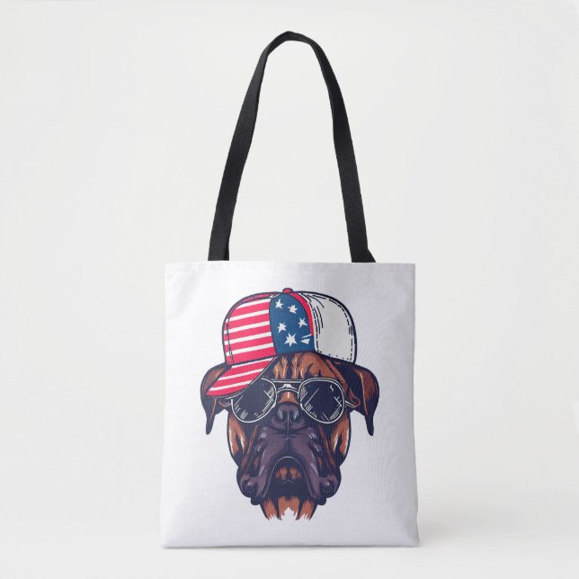 Bolsa Tote Cachorro-Boxim Vestindo Azul Branco (Frente)
