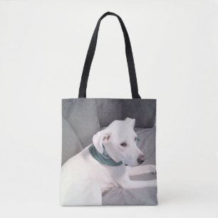 Bolsa Tote Cachorro Branco Bonito Vestindo Cinzas Verdes