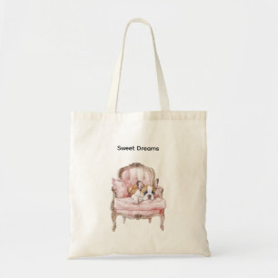 Bolsa Tote Cachorro Branco Creme Cadeira Rosa Sonhos Doces