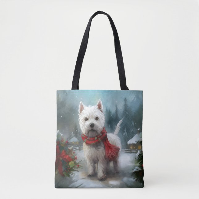 Bolsa Tote Cachorro Branco Terrier no West Highland no Natal  (Frente)