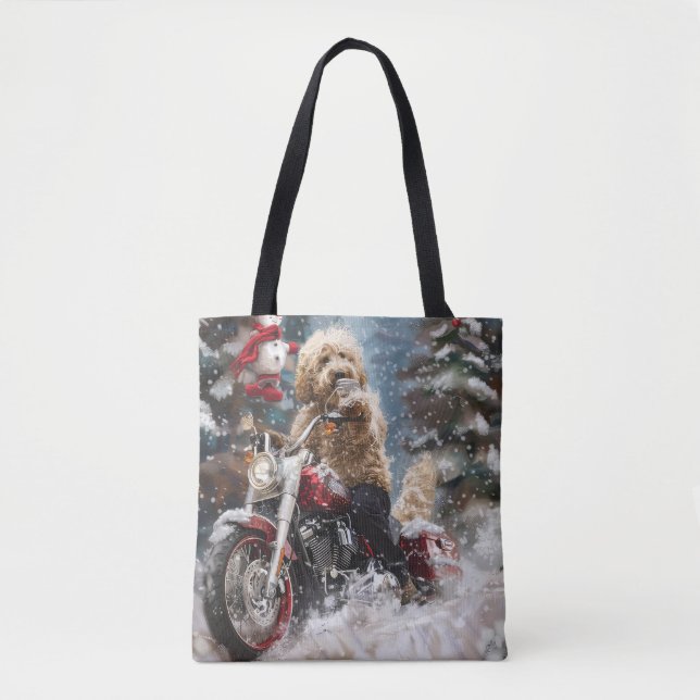 Bolsa Tote Cachorro Cachorro Cachorro Andando Motocicleta Nat (Frente)