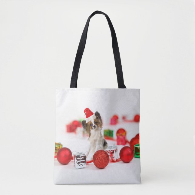 Bolsa Tote Cachorro Cachorro Cachorro Noel Hat (Frente)