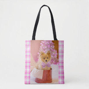 Bolsa Tote Cachorro Cachorro com Foto de Natal de Arco Rosa