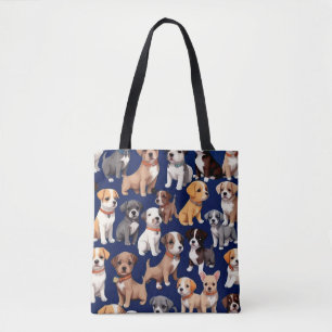 Bolsa Tote Cachorro Cachorro Marinho Design de Padrão Azul