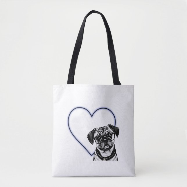 Bolsa Tote Cachorro Cachorro Vestindo Óculos Cardíaco Design  (Frente)