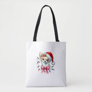 Bolsa Tote Cachorro Chihuahua com Arco Coquette de Natal
