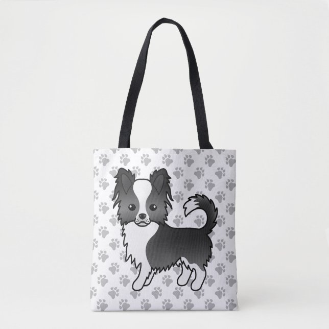 Bolsa Tote Cachorro Chihuahua de Capa Longa Preta e Branca &  (Frente)