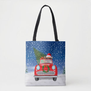 Bolsa Tote Cachorro Chihuahua Dirigindo Carro Na Neve Natal