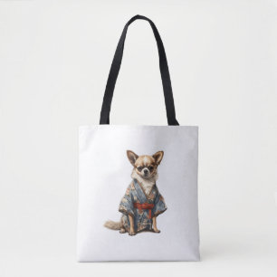 Bolsa Tote Cachorro Chihuahua No Japonês Kimono Robe Ilustraç