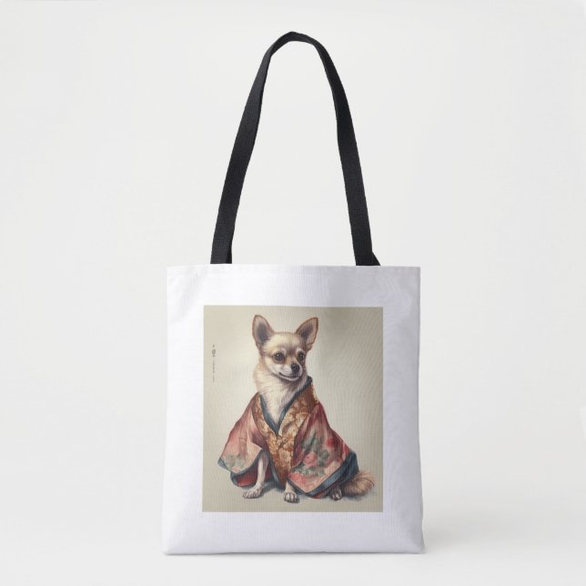 Bolsa Tote Cachorro Chihuahua No Japonês Kimono Robe Ilustraç (Frente)