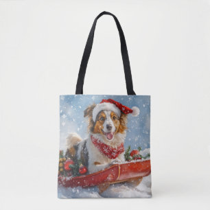 Bolsa Tote Cachorro Collie em Sledge Deixe-o nevar no Natal