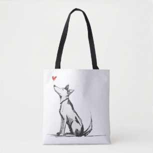 Bolsa Tote Cachorro com Coração – Desenho Minimalista de Anim