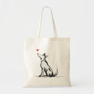 Bolsa Tote Cachorro com Coração – Esboço Mínimo de Animal Amo