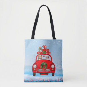Bolsa Tote Cachorro Corgi No Carro Com Papai Noel