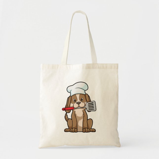 Bolsa Tote Cachorro cozido com chapéu de chef e espátula (Frente)