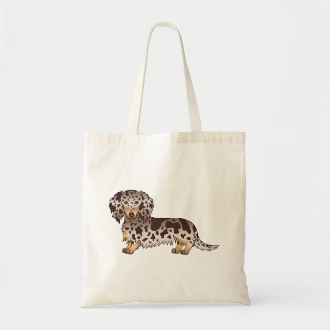 Bolsa Tote Cachorro Dachshund de Pelo Longo e Cor de Chocolat (Frente)