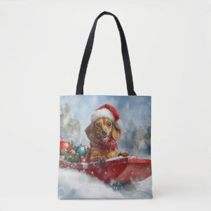 Bolsa Tote Cachorro Dachshund em Trenó Deixe Nevar Natal