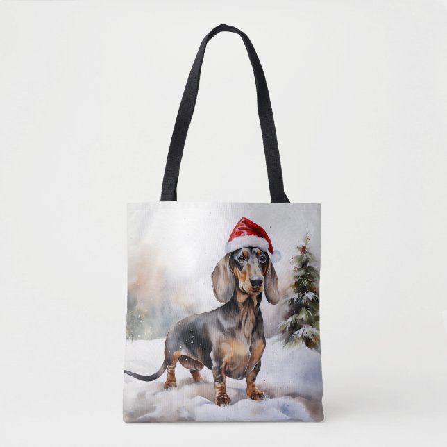 Bolsa Tote Cachorro Dachshund na Neve Natal (Frente)
