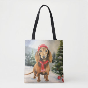 Bolsa Tote Cachorro Dachshund na Neve Natal 