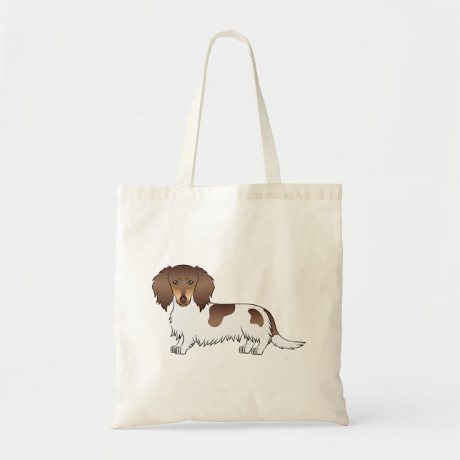 Bolsa Tote Cachorro Dachshund Piebald de Chocolate e Bege com (Frente)