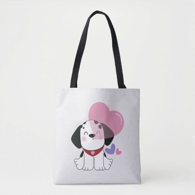 Bolsa Tote Cachorro dálmata fofinho kawaii com Corações (Frente)